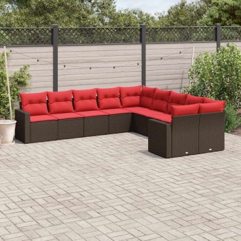 10 részes barna polyrattan kerti ülőgarnitúra párnákkal