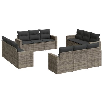 12 részes szürke polyrattan kerti ülőgarnitúra párnákkal