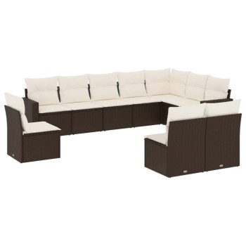 10 részes barna polyrattan kerti ülőgarnitúra párnákkal