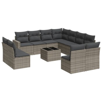 12 részes szürke polyrattan kerti ülőgarnitúra párnákkal