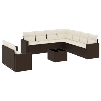10 részes barna polyrattan kerti ülőgarnitúra párnákkal