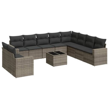 11 részes szürke polyrattan kerti ülőgarnitúra párnákkal