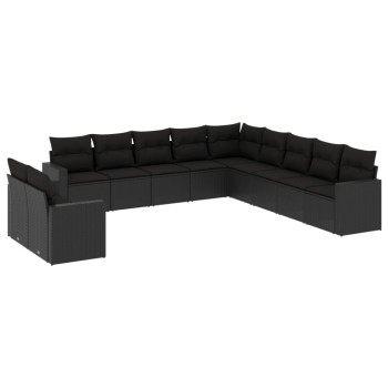 11 részes fekete polyrattan kerti ülőgarnitúra párnákkal