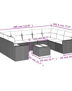 10 részes fekete polyrattan kerti ülőgarnitúra párnákkal
