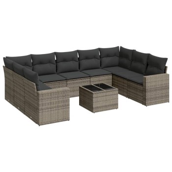 10 részes szürke polyrattan kerti ülőgarnitúra párnákkal