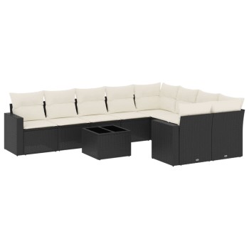 10 részes fekete polyrattan kerti ülőgarnitúra párnákkal
