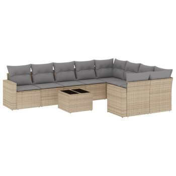 10 részes bézs polyrattan kerti ülőgarnitúra párnával