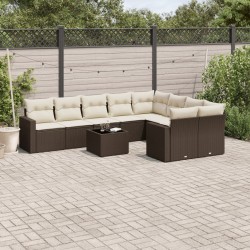 10 részes barna polyrattan kerti ülőgarnitúra párnákkal