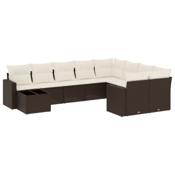 10 részes barna polyrattan kerti ülőgarnitúra párnákkal