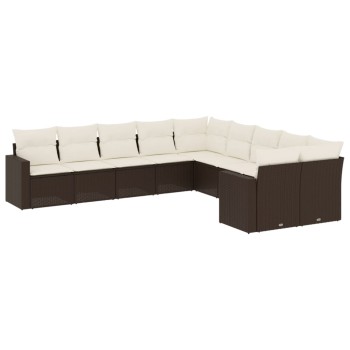 10 részes barna polyrattan kerti ülőgarnitúra párnákkal
