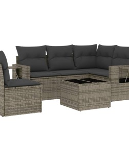 6 részes szürke polyrattan kerti ülőgarnitúra párnákkal