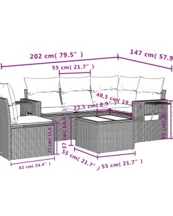 6 részes szürke polyrattan kerti ülőgarnitúra párnákkal