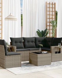 6 részes szürke polyrattan kerti ülőgarnitúra párnákkal