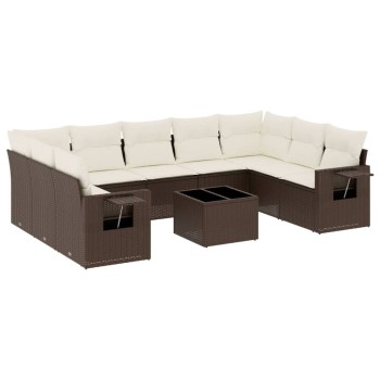 10 részes barna polyrattan kerti ülőgarnitúra párnákkal