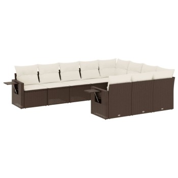 10 részes barna polyrattan kerti ülőgarnitúra párnákkal