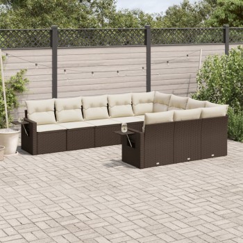 10 részes barna polyrattan kerti ülőgarnitúra párnákkal