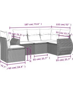 5 részes bézs polyrattan kerti ülőgarnitúra párnákkal