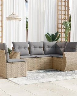 5 részes bézs polyrattan kerti ülőgarnitúra párnákkal