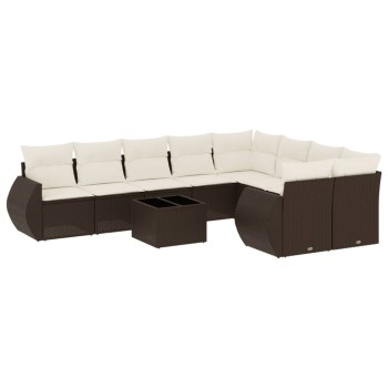 10 részes barna polyrattan kerti ülőgarnitúra párnákkal