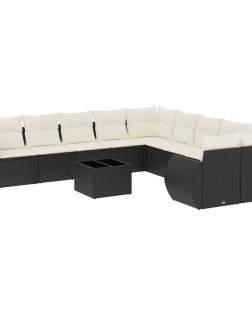 11 részes fekete polyrattan kerti ülőgarnitúra párnákkal