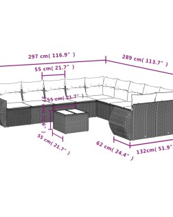 11 részes fekete polyrattan kerti ülőgarnitúra párnákkal