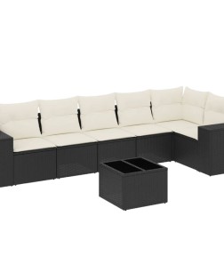 7 részes fekete polyrattan kerti ülőgarnitúra párnával