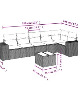 7 részes fekete polyrattan kerti ülőgarnitúra párnával