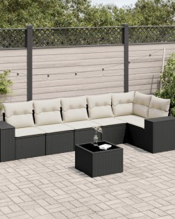 7 részes fekete polyrattan kerti ülőgarnitúra párnával