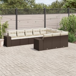 10 részes barna polyrattan kerti ülőgarnitúra párnákkal