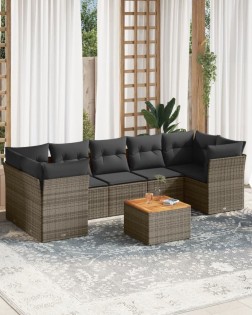 8 részes szürke polyrattan kerti ülőgarnitúra párnákkal