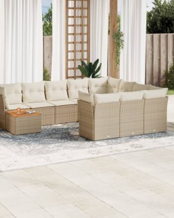 11 részes bézs polyrattan kerti ülőgarnitúra párnákkal