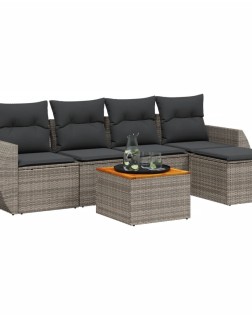 6 részes szürke polyrattan kerti ülőgarnitúra párnákkal
