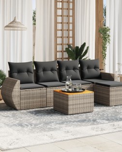 6 részes szürke polyrattan kerti ülőgarnitúra párnákkal