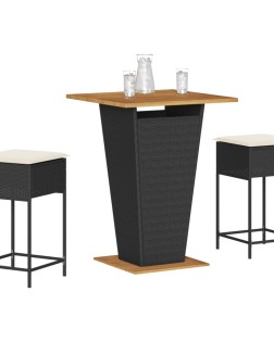 3 részes fekete polyrattan kerti bárszett párnával