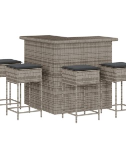 5 részes szürke polyrattan kerti bárszett párnákkal