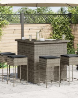 5 részes szürke polyrattan kerti bárszett párnákkal