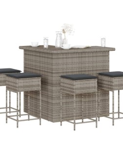 5 részes szürke polyrattan kerti bárszett párnákkal