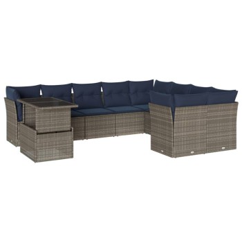 10 db szürke polyrattan kerti kanapégarnitúra párnákkal