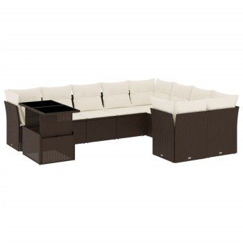 10 részes barna polyrattan kerti ülőgarnitúra párnákkal