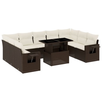 10 részes barna polyrattan kerti ülőgarnitúra párnákkal