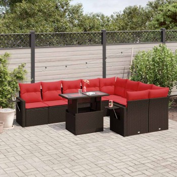 10 db barna polyrattan kerti kanapégarnitúra párnákkal