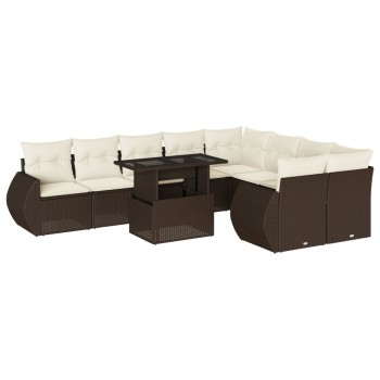 10 részes barna polyrattan kerti ülőgarnitúra párnákkal