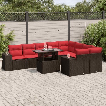 10 db barna polyrattan kerti kanapégarnitúra párnákkal