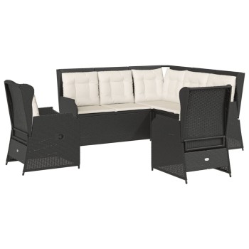5 részes fekete polyrattan kerti ülőgarnitúra párnákkal