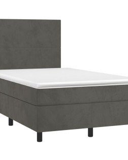 Sötétszürke bársony rugós és led-es ágy matraccal 120x190 cm