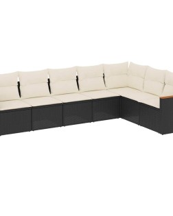 7 részes fekete polyrattan kerti ülőgarnitúra párnával