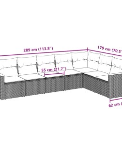 7 részes fekete polyrattan kerti ülőgarnitúra párnával