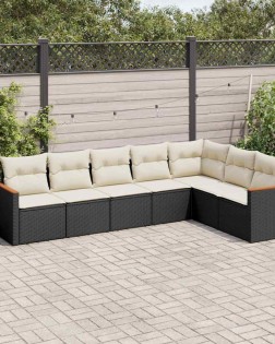 7 részes fekete polyrattan kerti ülőgarnitúra párnával