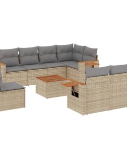 9 részes bézs polyrattan kerti ülőgarnitúra párnákkal