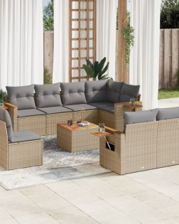 9 részes bézs polyrattan kerti ülőgarnitúra párnákkal